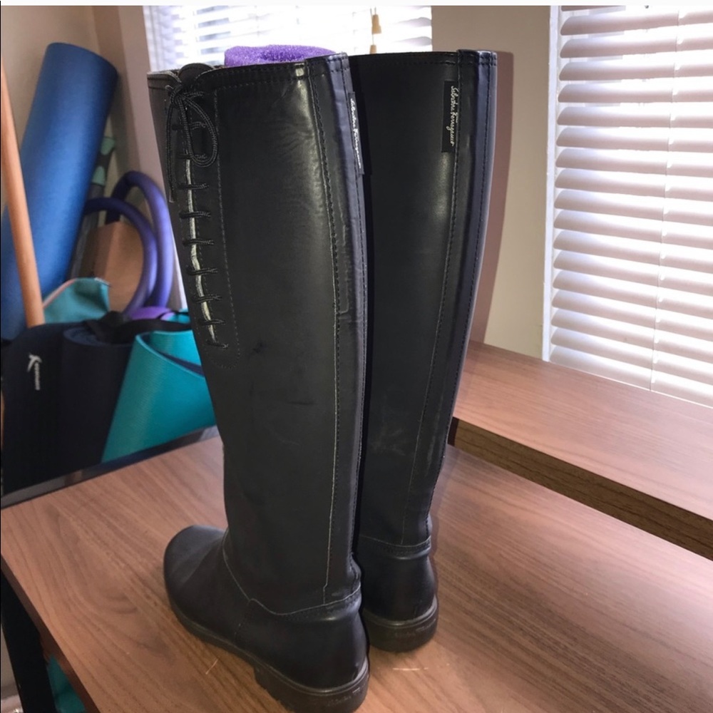 Salvatore Ferragamo Blk Leather Riding Boots sz 8